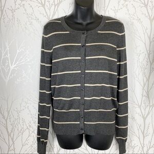 Pina Rossi Gray & White Stripe Cardigan Large